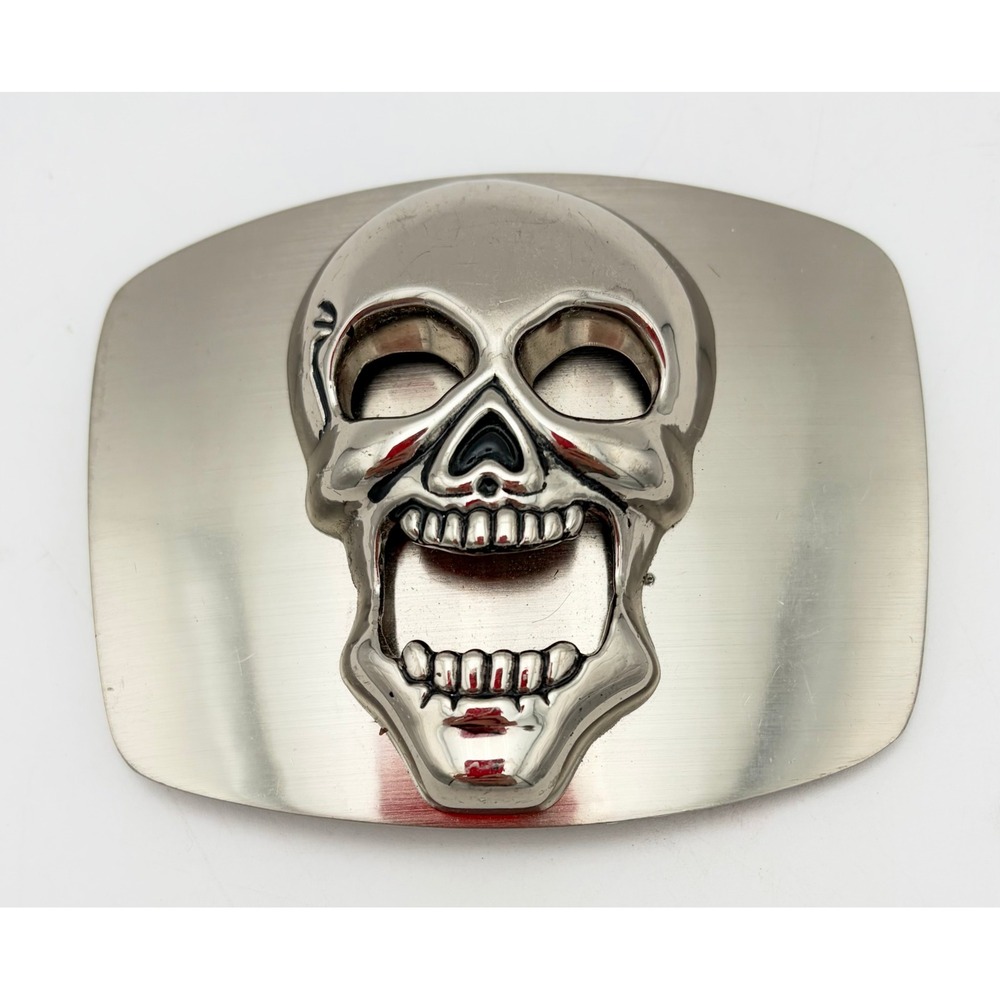 Silver Tone Screaming Skull Belt Buckle Bottle Opener Biker Gothic Rock Style
